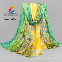 LINGSHANG DXF2 wholesale fashionable accessories girl dress silk feel scarf magic printing chiffon scarf